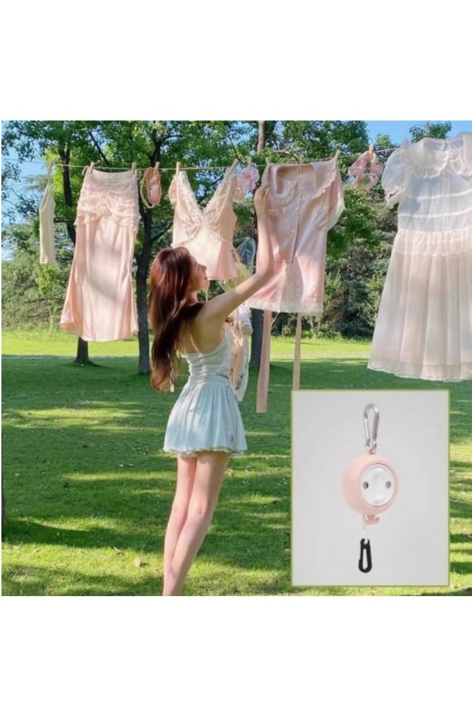 حبل غسيل للسفر، حبل غسيل محمول قابل للسحب، حبل غسيل خارجي قابل للسحب، وردي، 10 أمتار - Image 2