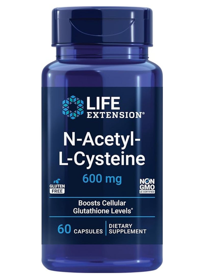 Life Extension N-Acetyl-L-Cysteine 600 mg, Immune, Liver & Respiratory Support, Gluten-Free Antioxidant  – 60 Vegetarian Capsules - Image 1