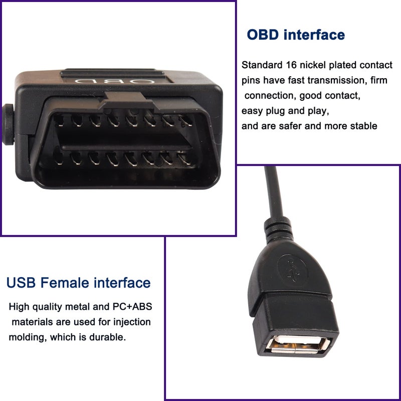 XMSJSIY OBD to USB Power Cable Adapter 16Pin OBD2 Male to 5V 2A USB Female Connector 12V 24V 36V to 5V 2A with Switch Button for Dash Camera Phone Car GPS DVR-0.5M/1.6FT - Image 2