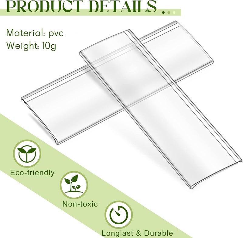 Cindeer 72 Pieces Clear Plastic Adhesive Shelf Tag & Price Label Holders for Supermarket, School, Library, Mailbox & Storage Bins(4 x 1 Inch) - Image 4