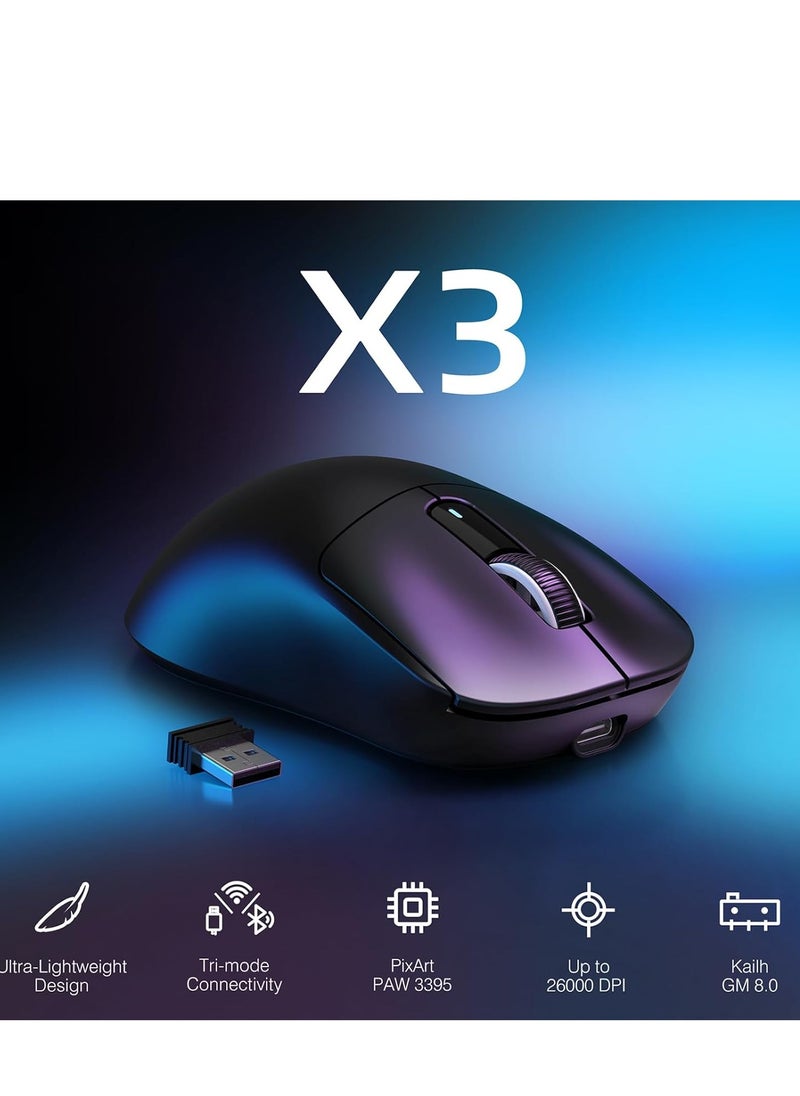 Attack Shark - X3 Mouse Lightweight Wireless Gaming Mouse with Tri-Mode 2.4G/USB-C Wired/Bluetooth, PAW3395 Optical Sensor, Up to 26K DPI, 5 programmable Buttons for Laptop/Win/Mac/PC - Image 1