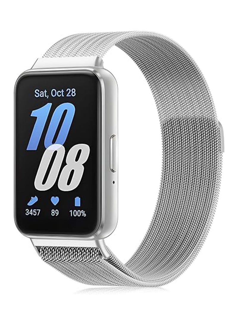 Excefore Mesh Metal Bands for Samsung Galaxy Fit 3 Watch Band, Stainless Steel Band Compatible with Samsung Galaxy Fit 3 for Women Men, Sliver - Image 1