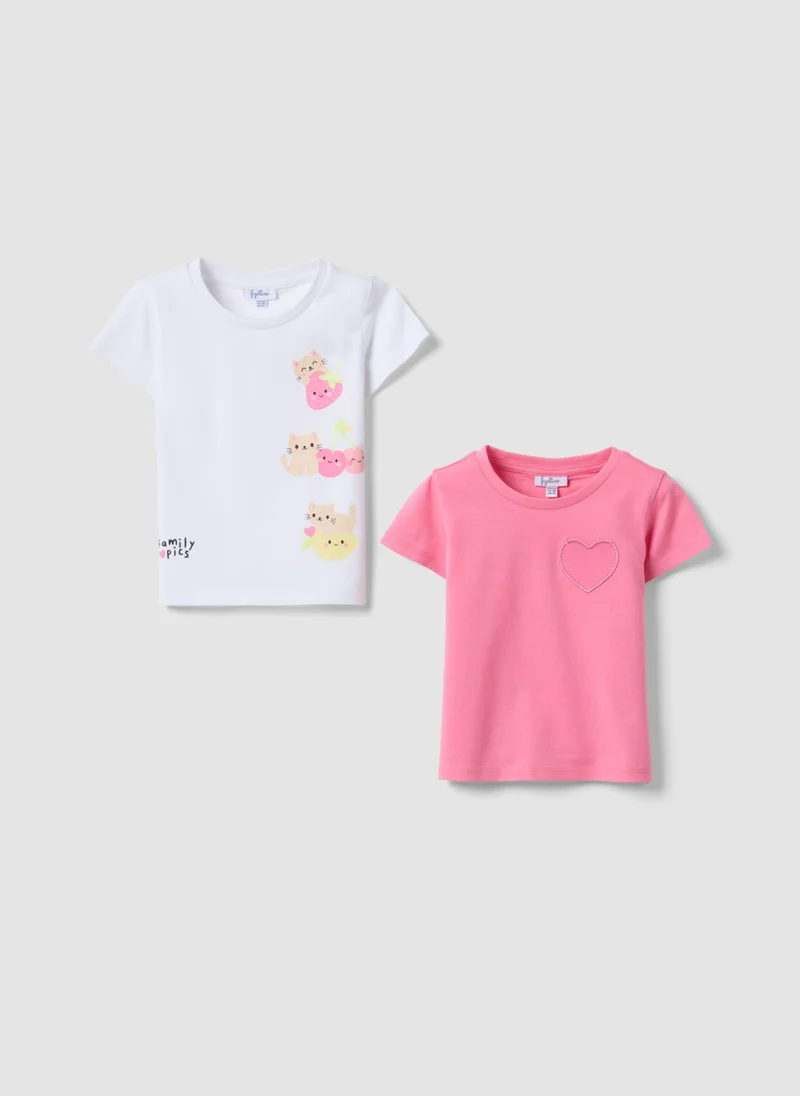 او في اس OVS Multicolour Pure Cotton 2-Pack T-Shirts For Baby Girl