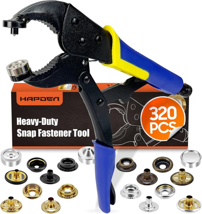 HAPDEN Snap Tool for Boat Covers Heavy Duty Snap Fastener Tool Snap Installation Tool with 320 PCS 4 Color 15mm Metal Snaps for Fabric