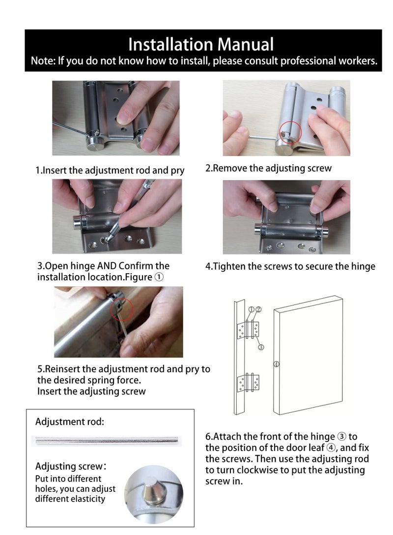 Zikra Double Action Spring Hinges - Self-Closing Door Hinges for Swinging Doors ,201 Stainless Steel, Including Pins and Screws for Cafe, Saloon, and Pub Doors 4Pack (3inch) - Image 5