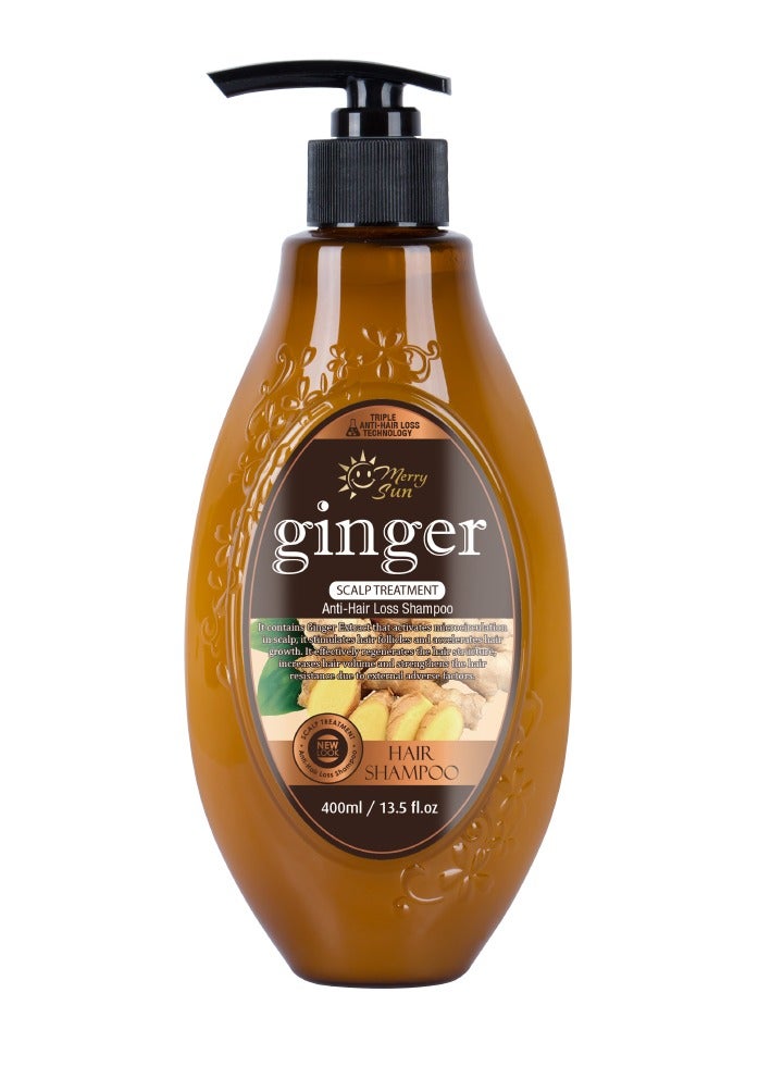 merry sun Ginger Anti-Hair Loss Shampoo – Scalp Treatment for Hair Fall Control & Regrowth – Nourishing Herbal Formula – 400ml