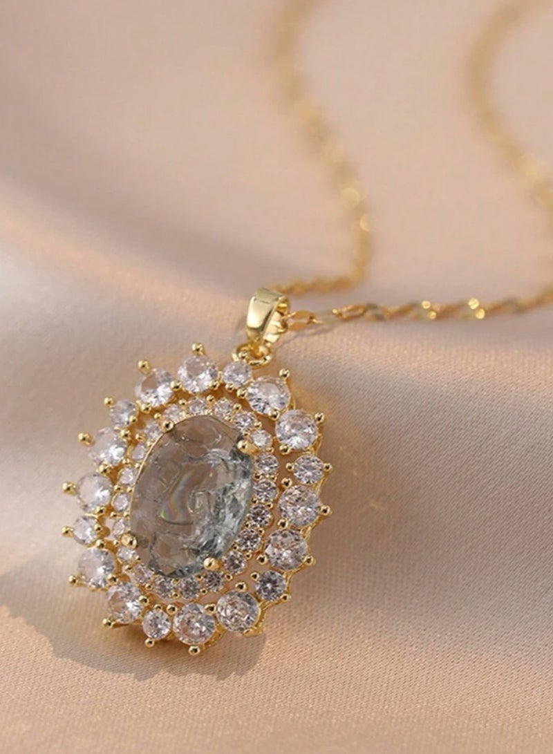 بلو لاين سلسال نسائي مصنوع من الاستانلس ستيل مطلي باللون الذهبي عيار 18 ومرصع بالزركون