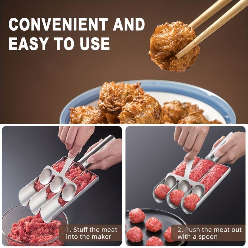2pcs Two Compartment Meatball Maker With Scraper Stainless Steel Kitchen Tool - Image 5