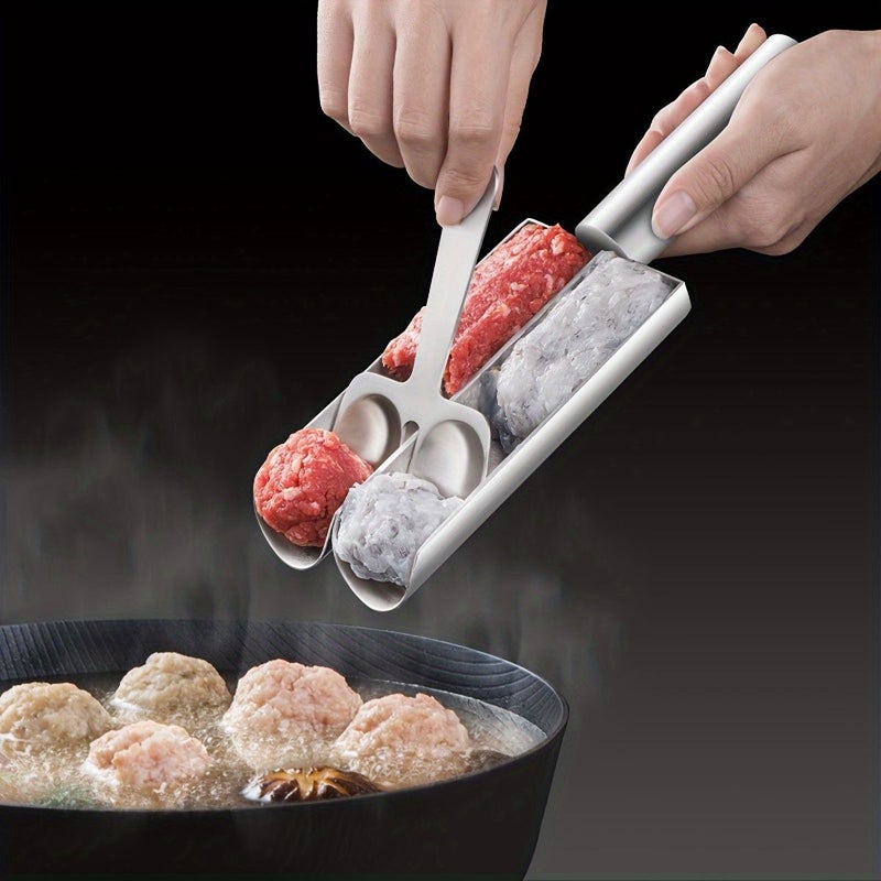 2pcs Two Compartment Meatball Maker With Scraper Stainless Steel Kitchen Tool - Image 4