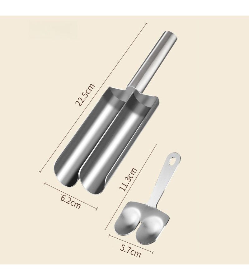 2pcs Two Compartment Meatball Maker With Scraper Stainless Steel Kitchen Tool - Image 2