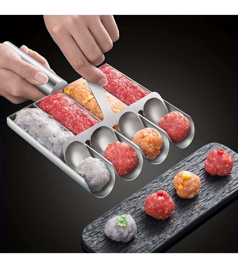 2pcs Two Compartment Meatball Maker With Scraper Stainless Steel Kitchen Tool - Image 3