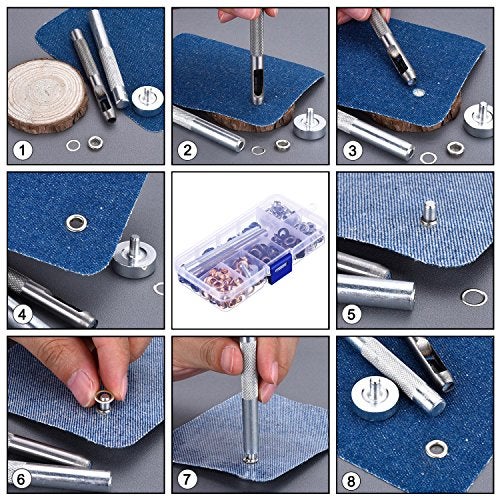 Bememo 1/4 Inch Grommet Kit 200 Sets Grommets Eyelets with 3 Pieces Install Tool Kit and Box for Shoes Clothes Crafts Bag - Image 4
