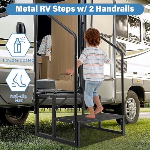 Toriexon خطوات RV مع درابزين مزدوج، خطوات سبا حوض الاستحمام مع دواسات مضادة للانزلاق، سعة تحميل 400 رطل، درجات منزل متنقلة عالمية للـ 5 عجلات RV، سبا، شرفة، مسبح، مقطورات سفر - Image 5