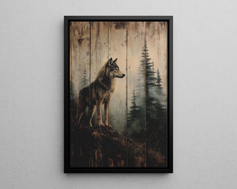 TNESSENTIAL Wolf on a Foggy Ridge Wooden Wall Art Poster or Canvas Print, Misty Woods Wildlife Art, Wolf in the Mountain Nature Print Cabin Wall Decor - Image 5