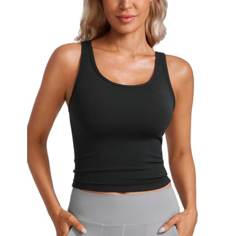 Womens Butterluxe Double Lined Tank Tops Scoop Neck Racerback Workout Tanks Sleeveless Casual Cropped Top - Image 1