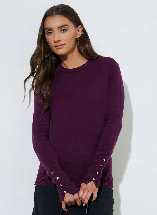 Styli Slim Fit Sweater With Button Cuff Detail