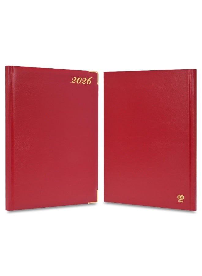 FIS 2026 Executive Diary, Size 210x260mm, Golden Edition, Hard Cover Vinyl, 1 Side Padded, Gold Gilded Edges, Round Corners, English/French, 70gsm White Paper, Maroon Cover-FSDI32EG26MR - Image 2