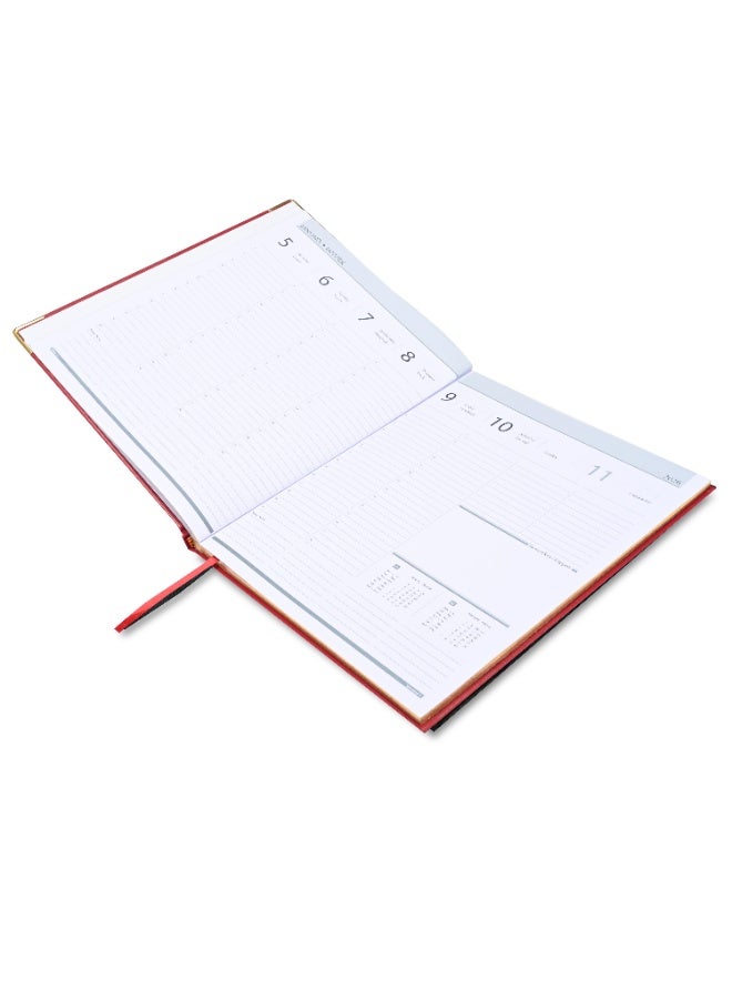 FIS 2026 Executive Diary, Size 210x260mm, Golden Edition, Hard Cover Vinyl, 1 Side Padded, Gold Gilded Edges, Round Corners, English/French, 70gsm White Paper, Maroon Cover-FSDI32EG26MR - Image 3