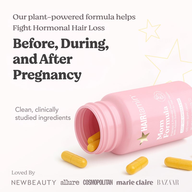 HAIRtamin MOM Vegan Prenatal & Postnatal Multivitamin Supplement & Hair Vitamin Pregnancy, Postpartum, Breastfeeding Probiotic One-a-Day Hair Vitamins with Biotin, Zinc, Iron (30 Counts) - Image 2