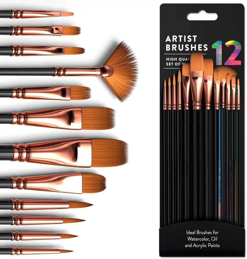 Eclet Craft Painting Brushes Set of 12 Professional Round Pointed Tip Nylon Hair Artist Acrylic Paint Brush for Acrylic/Watercolor/Oil Painting(I) - Image 1