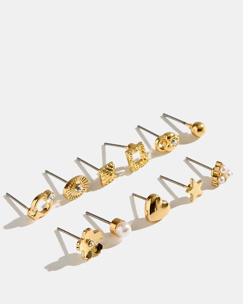 REDTAG Women Gold Embellished Studs Set (12 Piece)