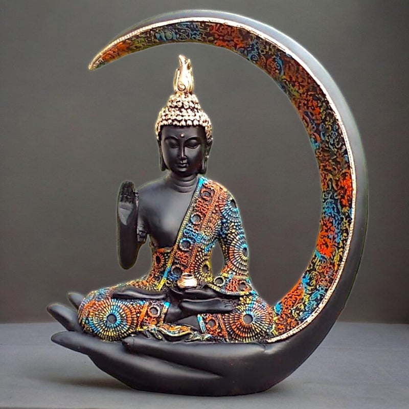 Karigaari Big Meditating Moon Buddha Statue Showpiece for Home DecorLiving RoomHouse WarmingOfficeGiftingBuddha Idol Polyresin Decorative Figurine 9 Inch 23 cm - Image 4