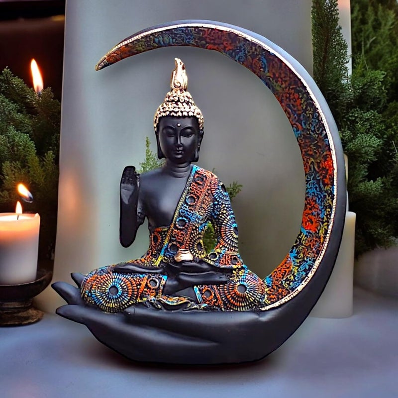 Karigaari Big Meditating Moon Buddha Statue Showpiece for Home DecorLiving RoomHouse WarmingOfficeGiftingBuddha Idol Polyresin Decorative Figurine 9 Inch 23 cm - Image 3