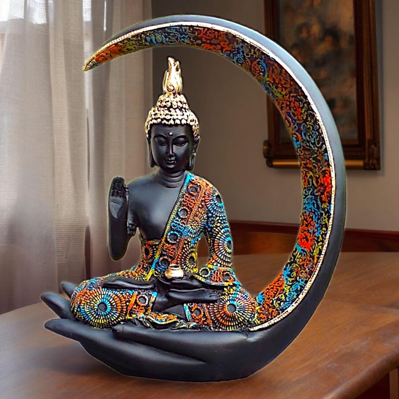 Karigaari Big Meditating Moon Buddha Statue Showpiece for Home DecorLiving RoomHouse WarmingOfficeGiftingBuddha Idol Polyresin Decorative Figurine 9 Inch 23 cm - Image 1