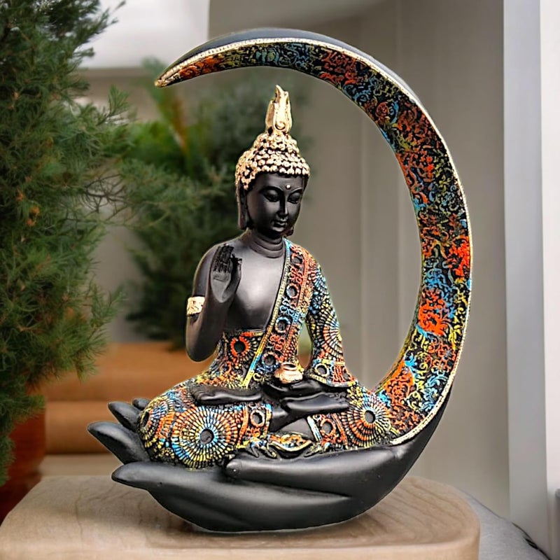 Karigaari Big Meditating Moon Buddha Statue Showpiece for Home DecorLiving RoomHouse WarmingOfficeGiftingBuddha Idol Polyresin Decorative Figurine 9 Inch 23 cm - Image 5