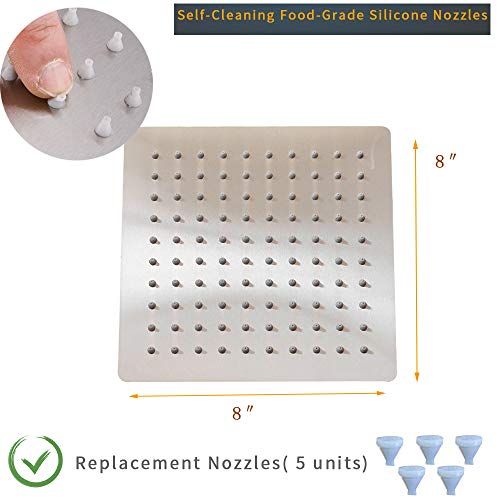 BESy 8 Inch Rain Shower Head, 8" Square Rainfall & High Pressure Stainless Steel Bath Shower Head, 1/16" Ultra Thin, Waterfall Full Body Coverage with Silicone Nozzle, Non Fingerprint Brushed Finish - Image 4