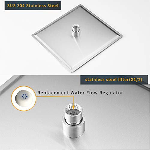 BESy 8 Inch Rain Shower Head, 8" Square Rainfall & High Pressure Stainless Steel Bath Shower Head, 1/16" Ultra Thin, Waterfall Full Body Coverage with Silicone Nozzle, Non Fingerprint Brushed Finish - Image 5