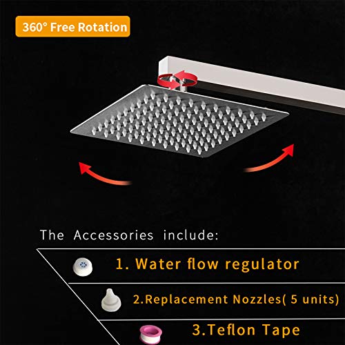 BESy 8 Inch Rain Shower Head, 8" Square Rainfall & High Pressure Stainless Steel Bath Shower Head, 1/16" Ultra Thin, Waterfall Full Body Coverage with Silicone Nozzle, Non Fingerprint Brushed Finish - Image 2