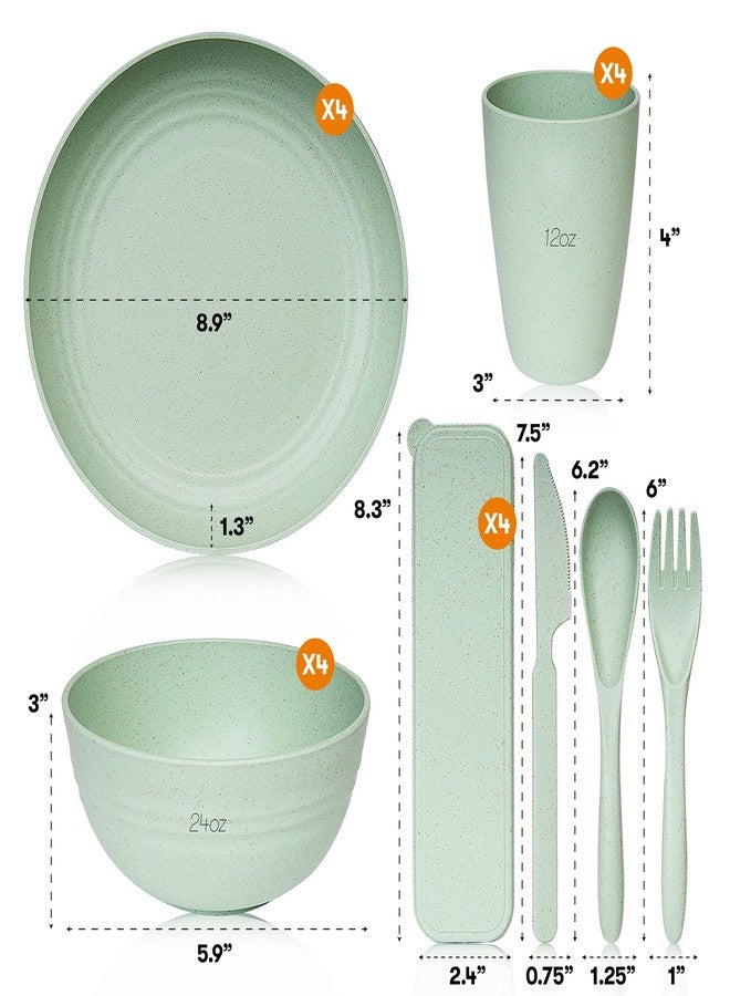SWEVEN Wheat Straw Dinnerware Sets (28 pcs) | Unbreakable Dinnerware Sets | Dishwasher Microwave Safe Dinnerware | Eco Friendly Non Breakable Dinnerware Sets | Plates, Bowls, Cups, Cutlery | Dish Set for 4 - Image 2