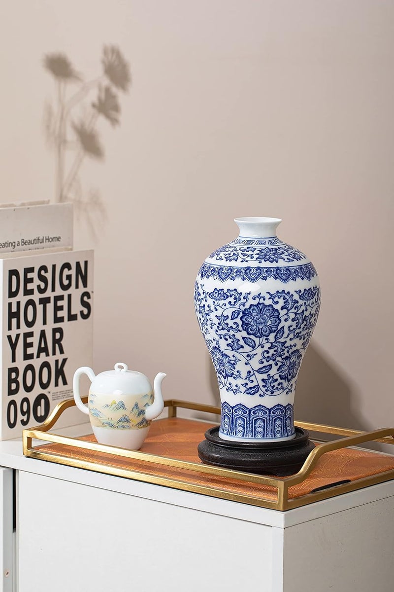 GaLouRo Blue and White Chinoiserie Vase, Ginger Jar for Home Decor, Porcelain Blue and White Decor, 9" H - Image 2