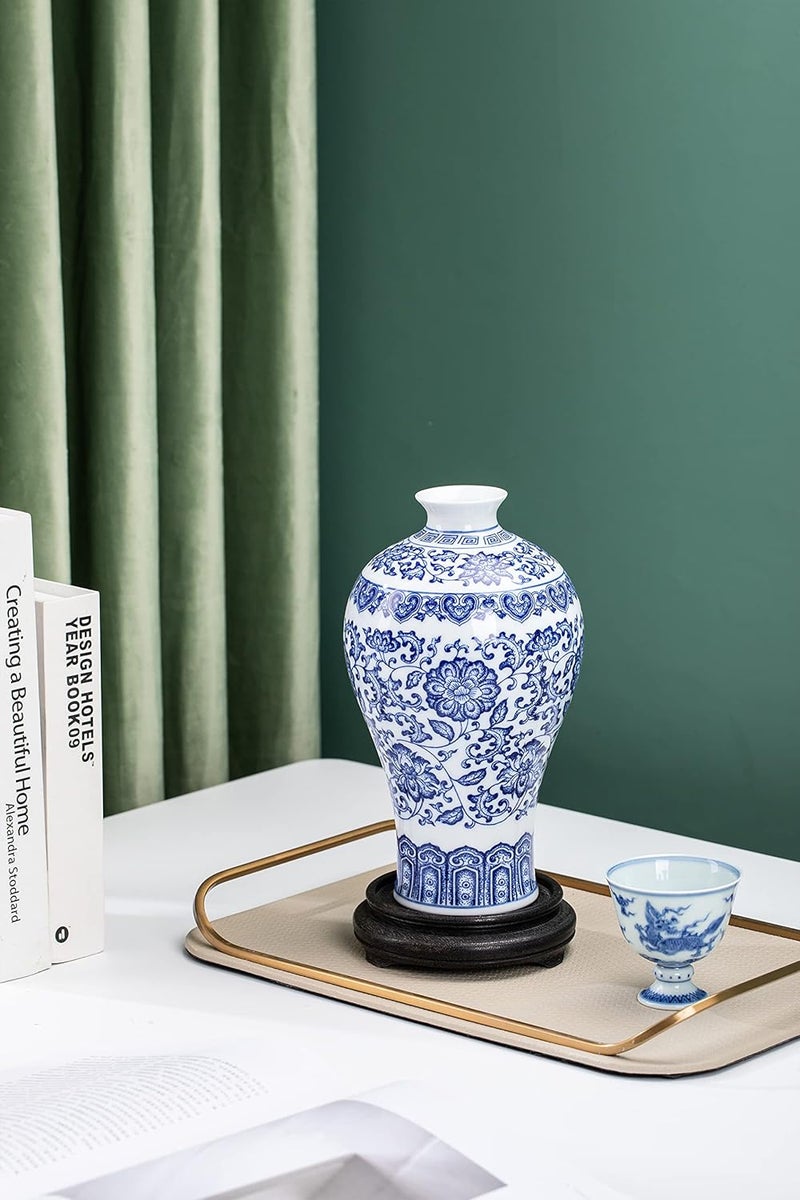 GaLouRo Blue and White Chinoiserie Vase, Ginger Jar for Home Decor, Porcelain Blue and White Decor, 9" H - Image 3