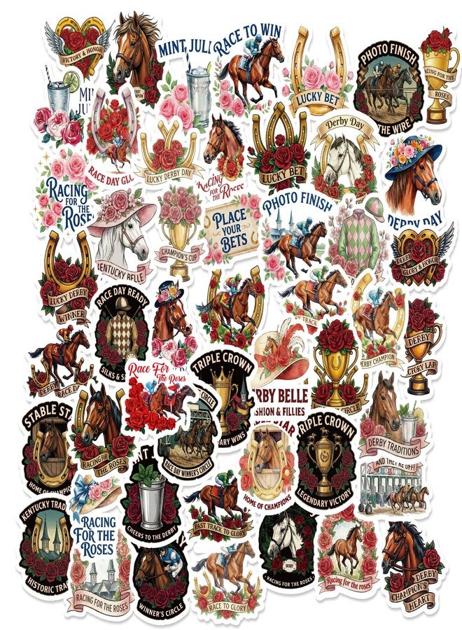 Raxfly 50 Pcs Horse Racing Stickers, Derby Day Themed Decals, Pony Animal Stickers for Water Bottles,Party Favors, Scrapbooking and DIY Decorations, Horse Party Favors & Gifts - Image 1