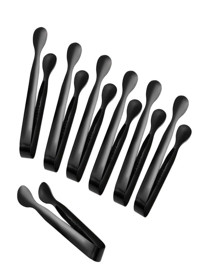JYJFGSFA 4.3 Inch Mini Serving Tongs Set of 7, 304 Stainless Steel Ice Tongs Sugar Tongs, Small Kitchen Utensils Gadgets for Appetizers, Tea Party, Coffee Bar, Desserts(Dishwasher Safe, Black) - Image 1