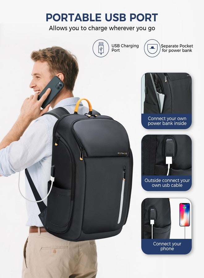 Ponhog Business Backpack for Men - Tech Backpack fit 17.3 Inch Laptop Travel Backpack 900D with USB Charging Port Anti-Theft Pocket Waterproof Smart Backpack 35L Black - Image 3
