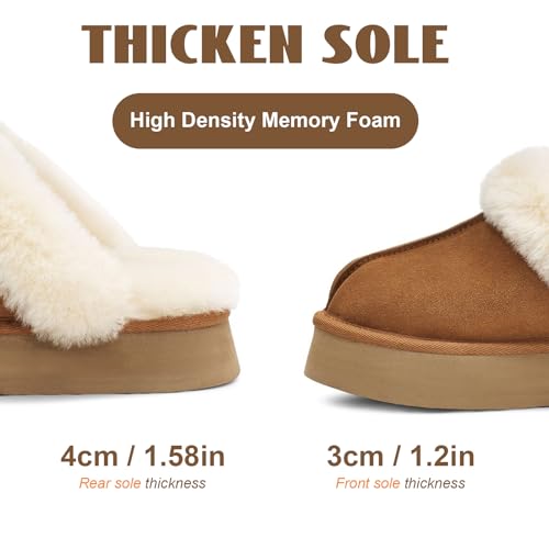 OOW Fuzzy Platform Slippers for Women Cozy Womens Platform Slippers Winter House Slippers for Women Indoor and Outdoor Chestnut, 5 - Image 5
