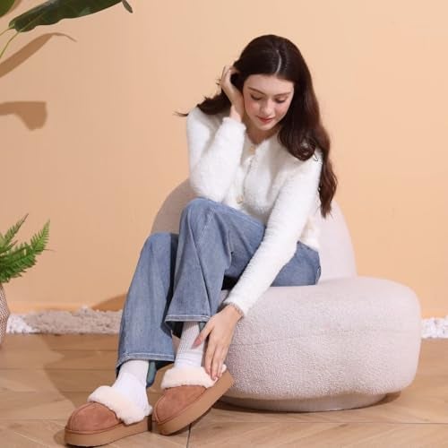 OOW Fuzzy Platform Slippers for Women Cozy Womens Platform Slippers Winter House Slippers for Women Indoor and Outdoor Chestnut, 5 - Image 2
