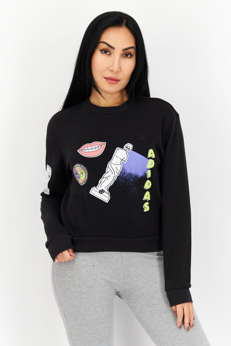 adidas Originals Women Regular Fit Long Sleeve Graphic Print Training Sweatshirt, Black Combo  - Image 1