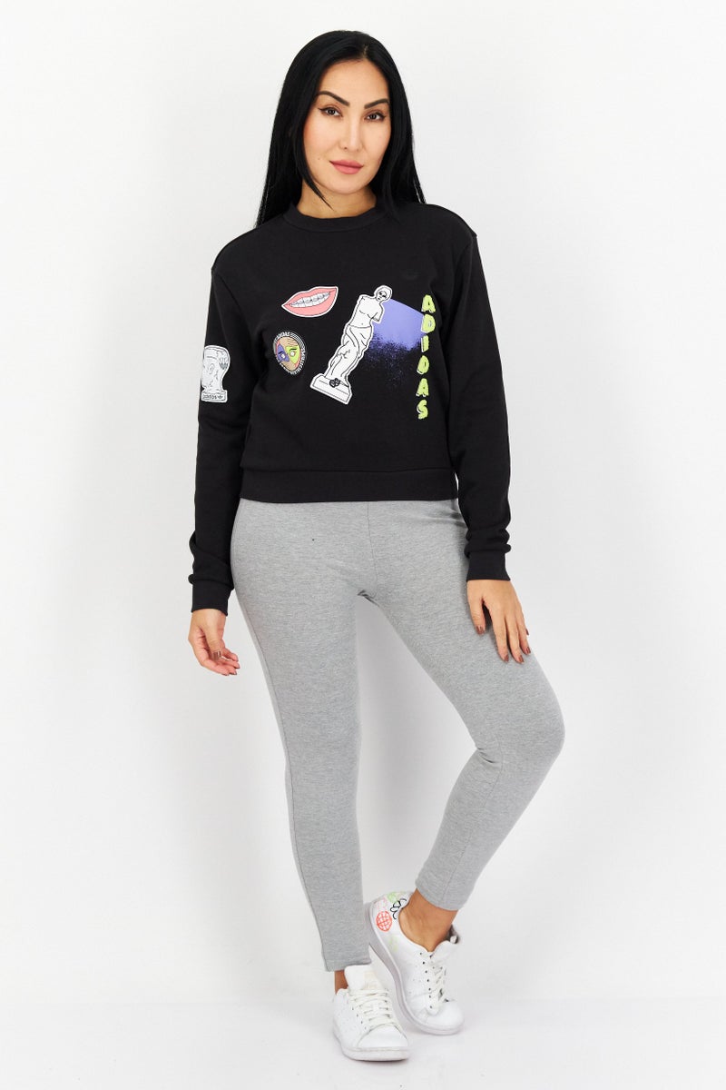 adidas Originals Women Regular Fit Long Sleeve Graphic Print Training Sweatshirt, Black Combo  - Image 2