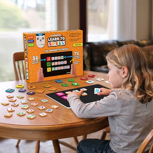 PLAY PANDA Magnetic Learn to Spell Animals with 104 Magnetic Tiles, Educational Magnetic Board Game for Kids with Picture and Alphabet Magnets for Spelling Practice - Image 3