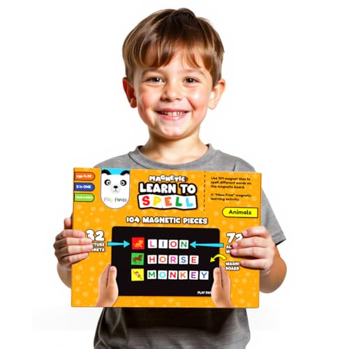 PLAY PANDA Magnetic Learn to Spell Animals with 104 Magnetic Tiles, Educational Magnetic Board Game for Kids with Picture and Alphabet Magnets for Spelling Practice - Image 4