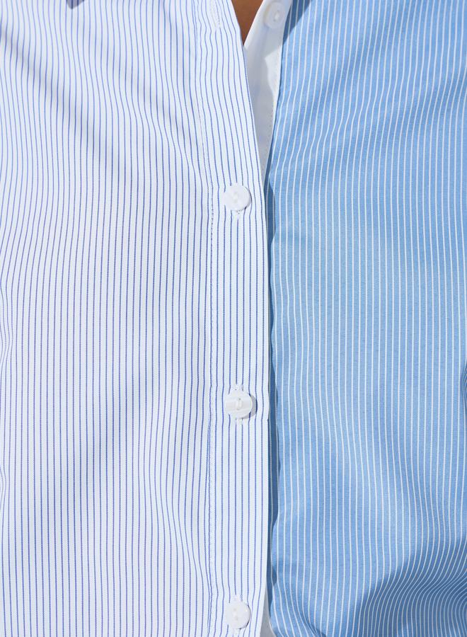 Styli Blue Stripe Color Block Long Sleeve Shirt - Image 3