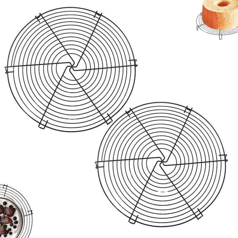 MARKQ رف تبريد الكعك القابل للانزلاق 32 سم - رف معدني دائري لتبريد الكعك، عرض الكعك، صينية التقطيع، تحضير مكعبات الثلج، صينية معدنية متينة آمنة في غسالة الصحون، سوداء (عبوة من 2) - Image 1