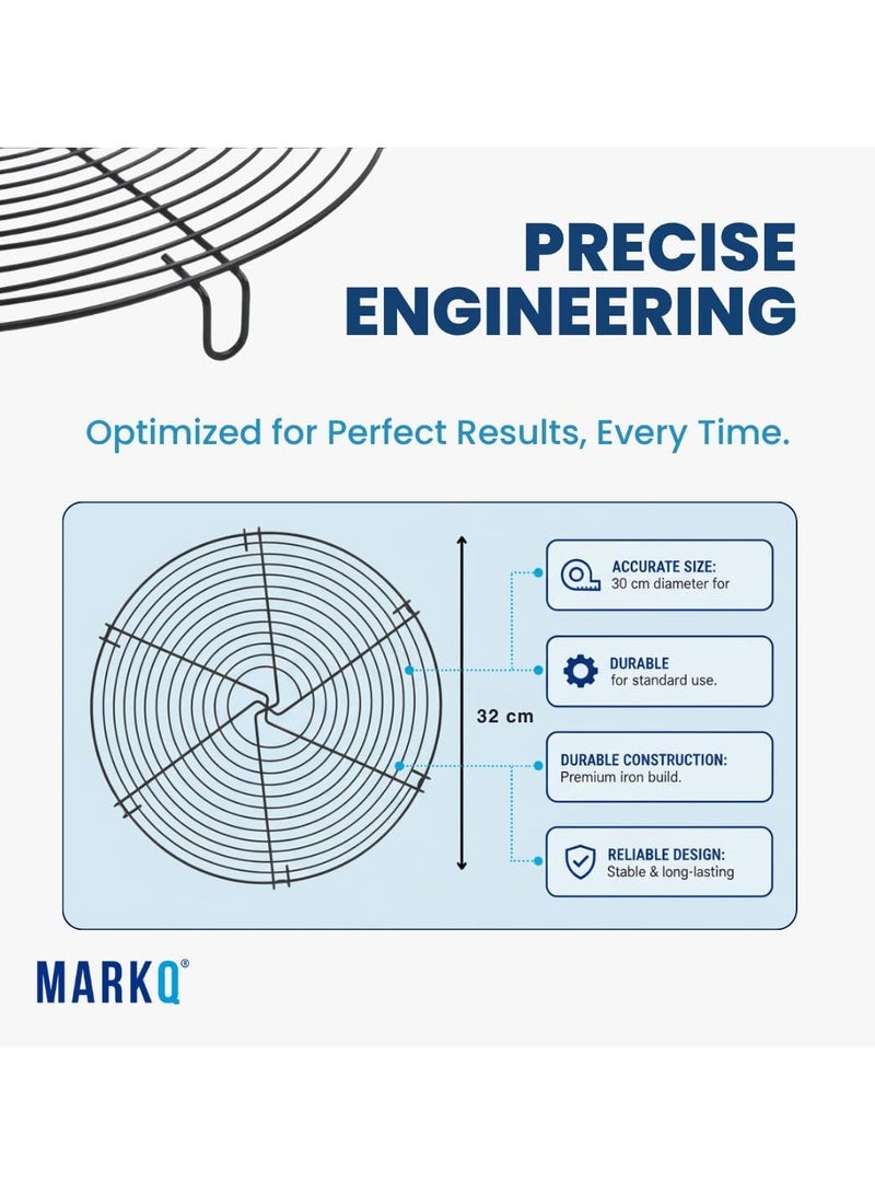 MARKQ رف تبريد الكعك القابل للانزلاق 32 سم - رف معدني دائري لتبريد الكعك، عرض الكعك، صينية التقطيع، تحضير مكعبات الثلج، صينية معدنية متينة آمنة في غسالة الصحون، سوداء (عبوة من 2) - Image 2