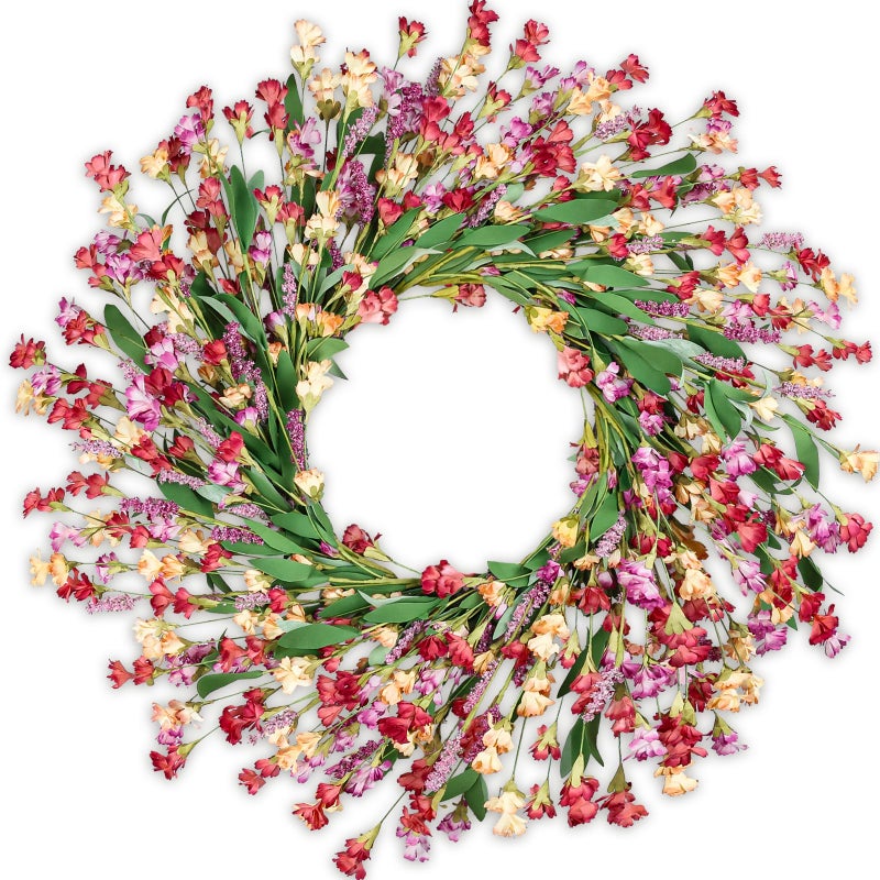 Artgar Front Door Wreath 26 Inch Spring/Summer Wreaths for Front Door, Front Door Wreaths for All Seasons for Indoor Outdoor Home Office Wall Window Wedding Farmhouse Decor (Red&Orange&Purple) - Image 1