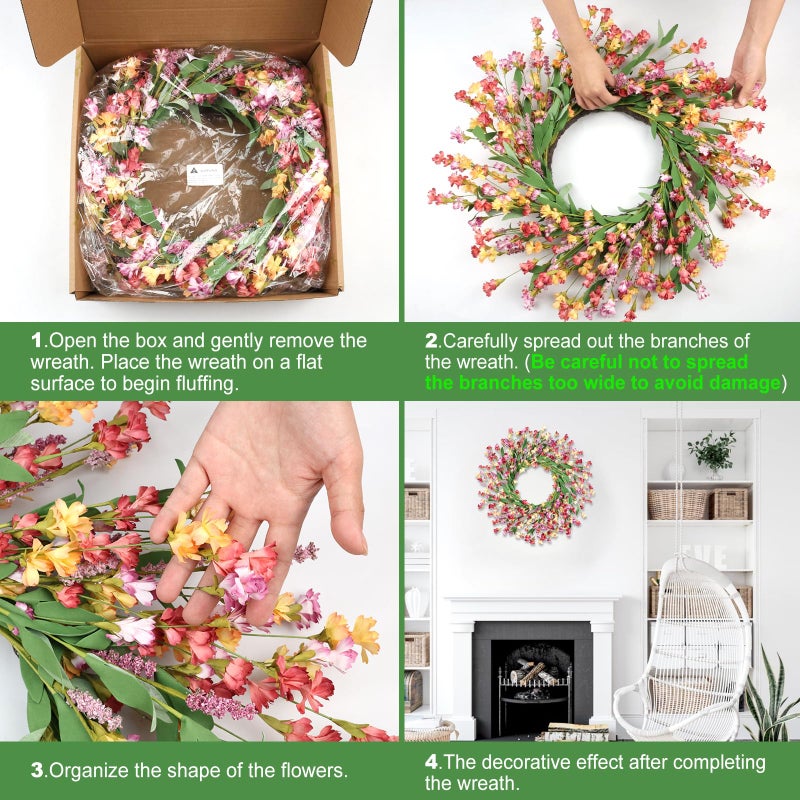 Artgar Front Door Wreath 26 Inch Spring/Summer Wreaths for Front Door, Front Door Wreaths for All Seasons for Indoor Outdoor Home Office Wall Window Wedding Farmhouse Decor (Red&Orange&Purple) - Image 3