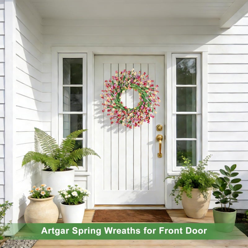 Artgar Front Door Wreath 26 Inch Spring/Summer Wreaths for Front Door, Front Door Wreaths for All Seasons for Indoor Outdoor Home Office Wall Window Wedding Farmhouse Decor (Red&Orange&Purple) - Image 5